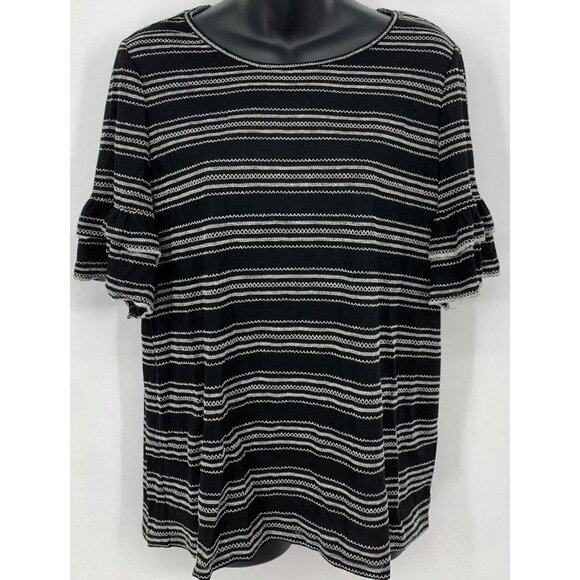 Max Studio Top Size Medium M Black Ivory Stitch Striped Flared Sleeve Women New - Picture 1 of 11